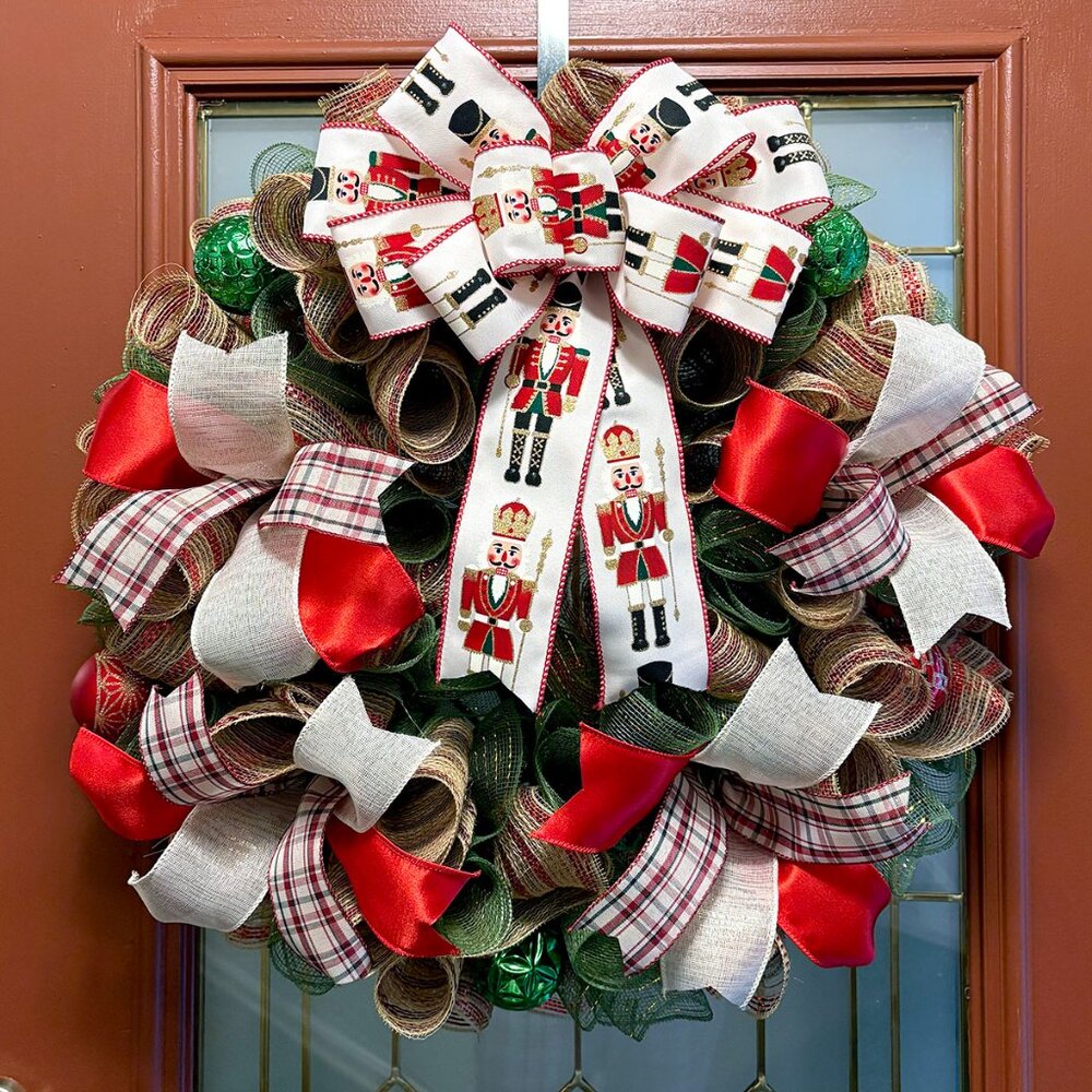 Regal Nutcracker Deco Mesh Christmas Wreath - 24 inch